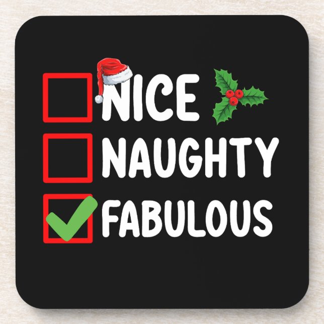 Nice Naughty Fabulous Funny Santa Christmas List H Coaster (Front)