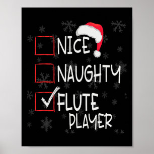 Nice Naughty Flute Player List Christmas Santa Cla Poster