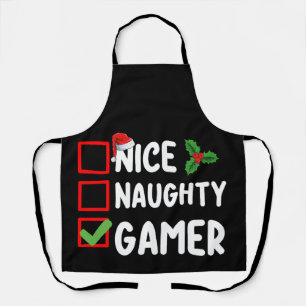 Nice Naughty Gamer Christmas List Gaming Santa Apron