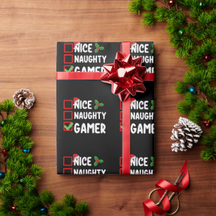 Nice Naughty Gamer Christmas List Gaming Santa Wrapping Paper