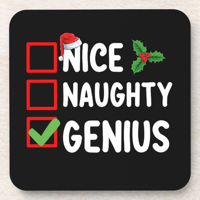 Nice Naughty Genius Christmas List Family Holiday Coaster (Front)
