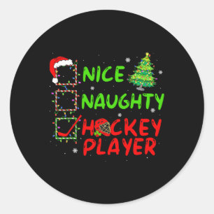 Nice Naughty Hockey Player Check List Christmas Sa Classic Round Sticker