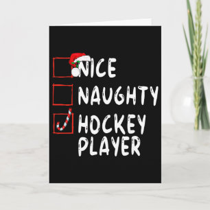 Nice Naughty Hockey Player Christmas Santa Claus Card