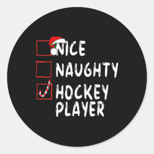 Nice Naughty Hockey Player Christmas Santa Claus  Classic Round Sticker