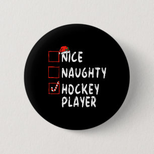 Nice Naughty Hockey Player Christmas Santa Hat Boy 6 Cm Round Badge