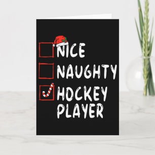 Nice Naughty Hockey Player Christmas Santa Hat Boy Card