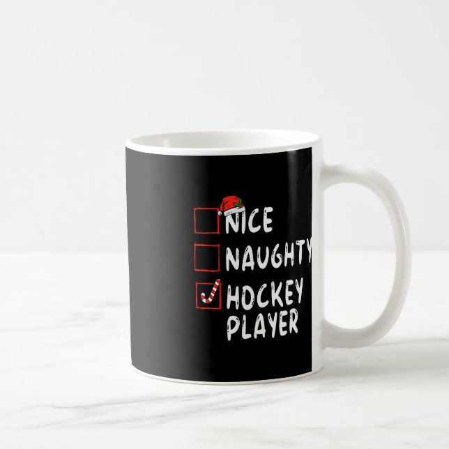Nice Naughty Hockey Player Christmas Santa Hat Boy Coffee Mug (Right)