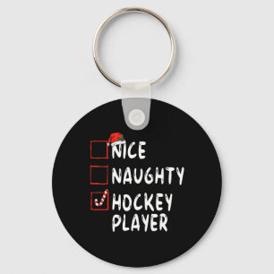 Nice Naughty Hockey Player Christmas Santa Hat Boy Key Ring