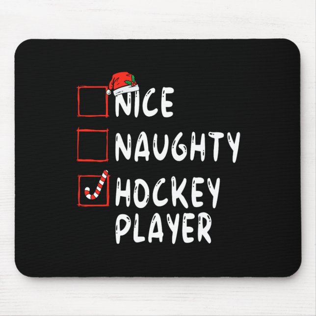 Nice Naughty Hockey Player Christmas Santa Hat Boy Mouse Pad (Front)