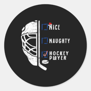 Nice Naughty Hockey Player List Christmas Santa Cl Classic Round Sticker