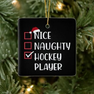 Nice Naughty Hockey Player Sports Lover Santa Ceramic Ornament
