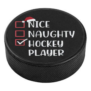Nice Naughty Hockey Player Sports Lover Santa Hockey Puck