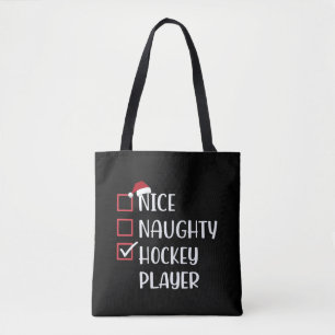 Nice Naughty Hockey Player Sports Lover Santa Tote Bag