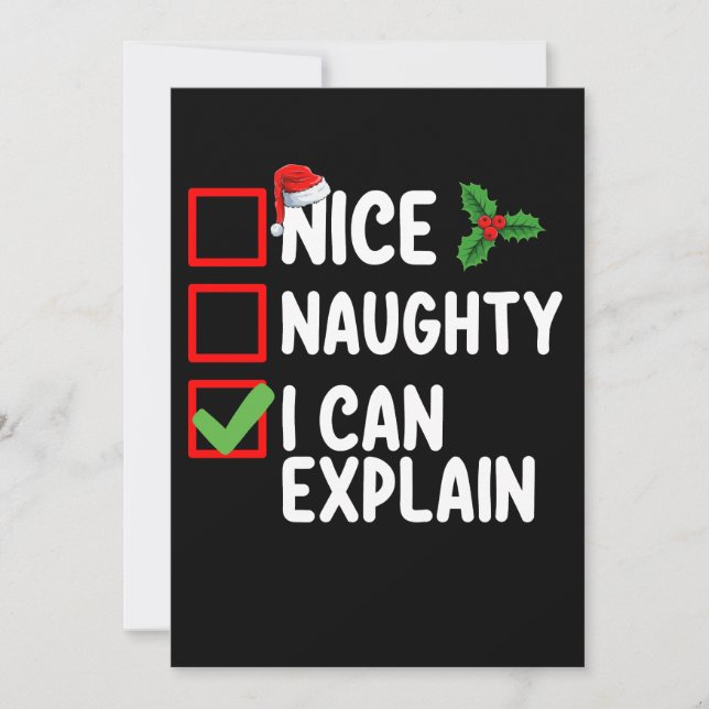 Nice Naughty I Can Explain Christmas List Holiday Invitation (Front)