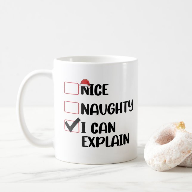 Nice Naughty I Can Explain Christmas List Santa  Coffee Mug (With Donut)