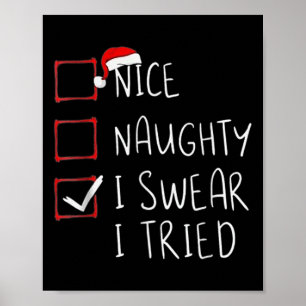 Nice Naughty I Swear I Tried Christmas Santa Graph Poster