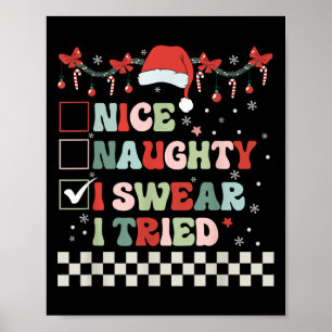 Nice Naughty I Swear I Tried Cool Christmas List S Poster