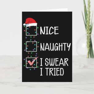 Nice Naughty I Swear I Tried Funny Christmas List  Card