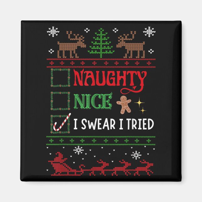 Nice Naughty I Swear I Tried Funny Christmas  Magnet (Front)