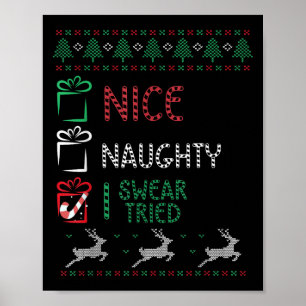 Nice Naughty I Swear I Tried List Xmas Lover Chris Poster