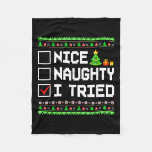 Nice Naughty I Tried Christmas List Kids Boys Girl Fleece Blanket