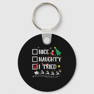 Nice Naughty I Tried Cute Christmas Tree Santa Hat Key Ring