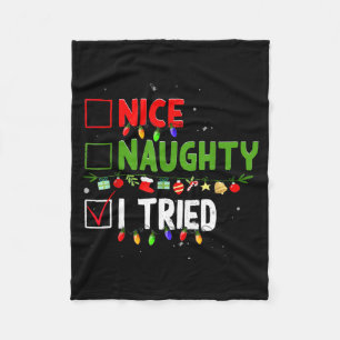 Nice Naughty I Tried Family Xmas Pajama Funny Chri Fleece Blanket