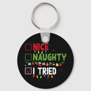 Nice Naughty I Tried Family Xmas Pajama Funny Chri Key Ring