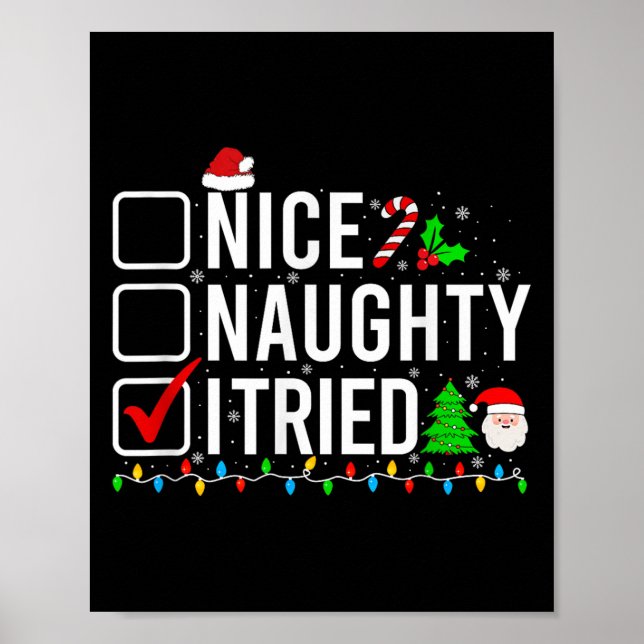 Nice Naughty I Tried Family Xmas Pajama Funny Chri Poster (Front)