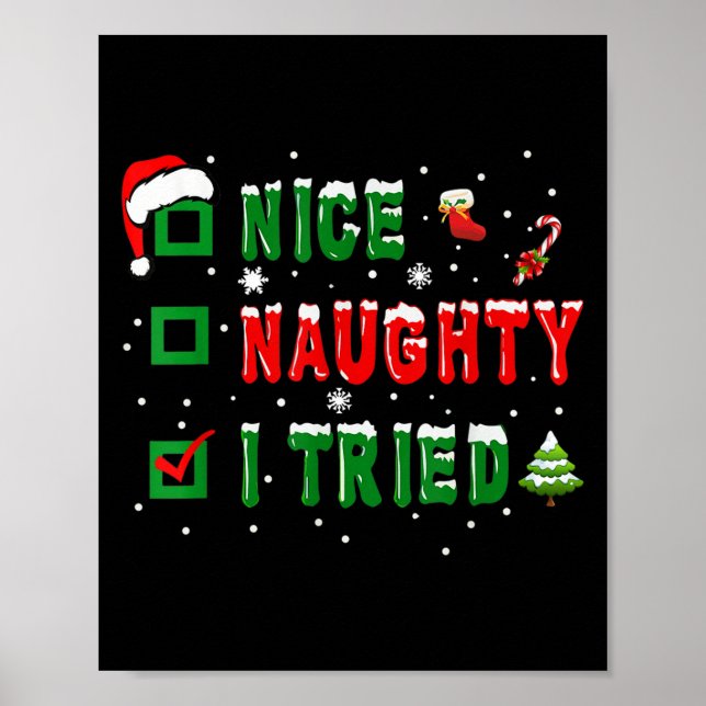 Nice Naughty I Tried Funny Christmas Family Matchi Poster (Front)