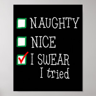 Nice Naughty I Tried Funny Christmas Family Pajama Poster