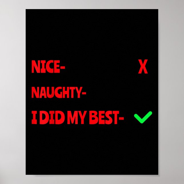 Nice Naughty I Tried Funny Christmas Matching  Poster (Front)