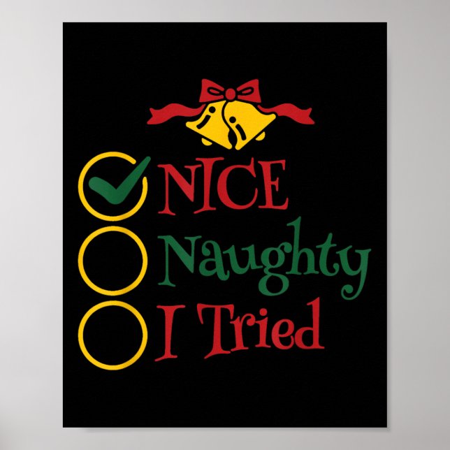 Nice Naughty I Tried Retro Christmas List Men Wome Poster (Front)