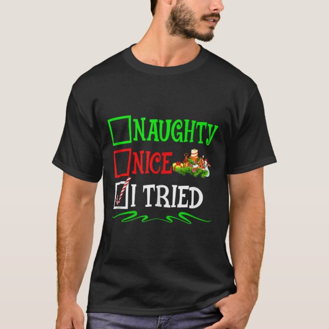 Nice Naughty I Tried Santa Christmas List Tank Top (Front)