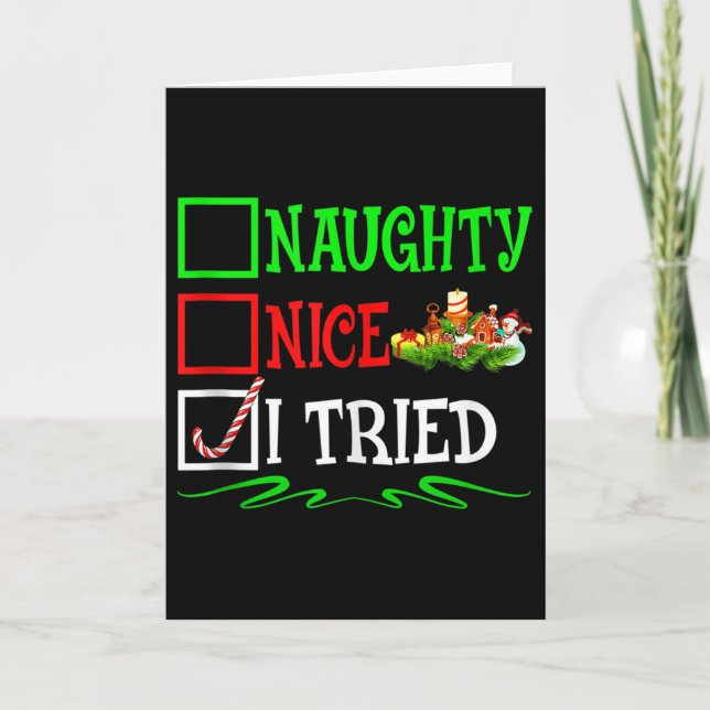 Nice Naughty I Tried Santa Christmas List Tank Top Card (Front)