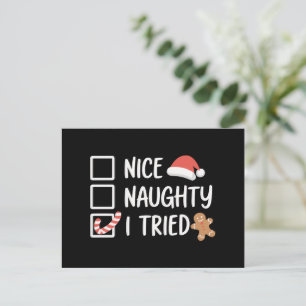Nice Naughty I Tried Santa's Naughty List Funny Holiday Postcard