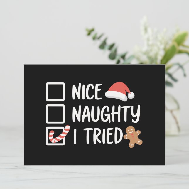 Nice Naughty I Tried Santa's Naughty List Funny Invitation (Standing Front)