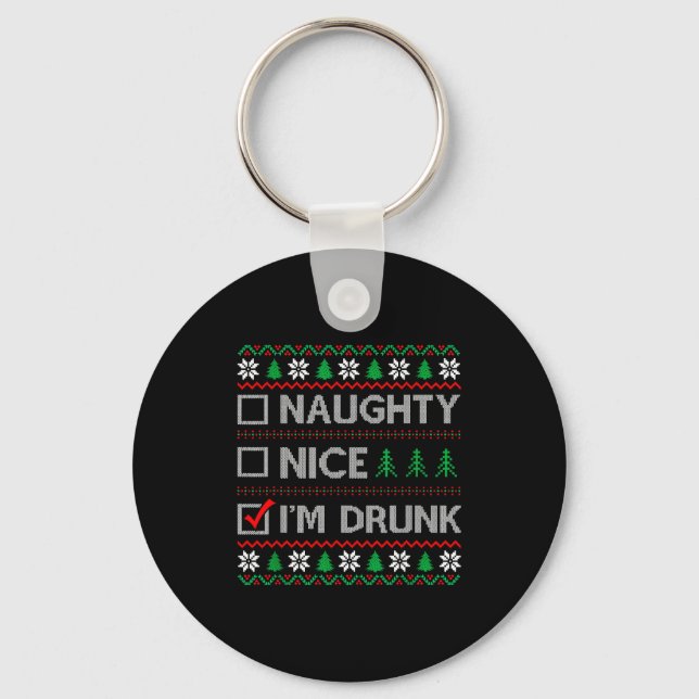 Nice Naughty I'm Drunk Checklist Ugly Christmas Sw Key Ring (Front)