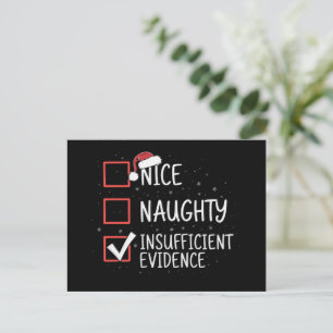 Nice Naughty Insufficient Evidence Christmas Funny Holiday Postcard