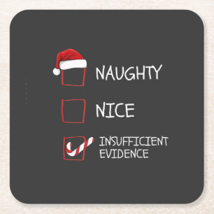 Nice Naughty Insufficient Evidence Santa Christmas Square Paper Coaster