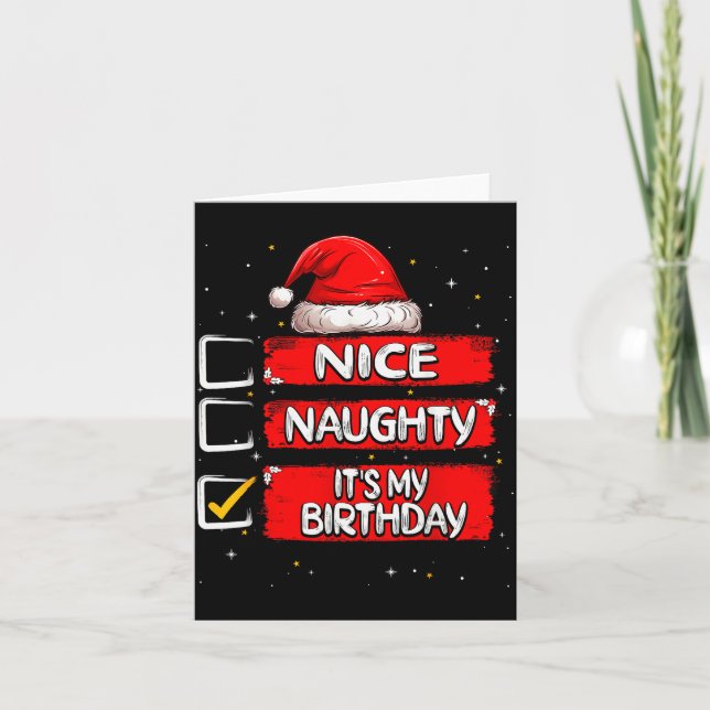 Nice Naughty It's My Birthday Christmas List Santa Card (Front)