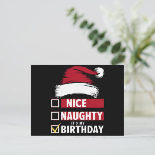 Nice Naughty It's My Birthday Christmas List Santa Holiday Postcard