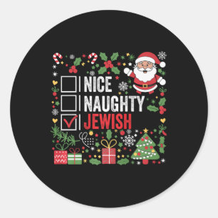 Nice Naughty Jewish Funny Christmas Santa Claus Classic Round Sticker