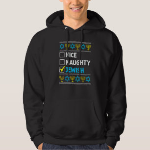 Nice Naughty Jewish Hanukkah Ugly Christmas Chanuk Hoodie