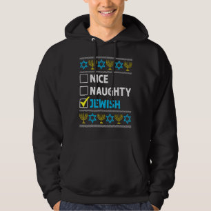 Nice Naughty Jewish Hanukkah Ugly Christmas Chanuk Hoodie