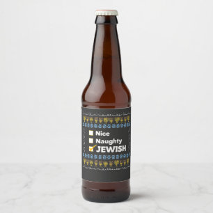 Nice Naughty Jewish Hanukkah Ugly Sweater Beer Bottle Label
