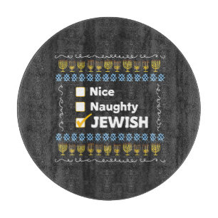 Nice Naughty Jewish Hanukkah Ugly Sweater Cutting Board