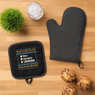 Nice Naughty Jewish Hanukkah Ugly Sweater Oven Mitt & Pot Holder Set