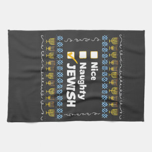 Nice Naughty Jewish Hanukkah Ugly Sweater Tea Towel