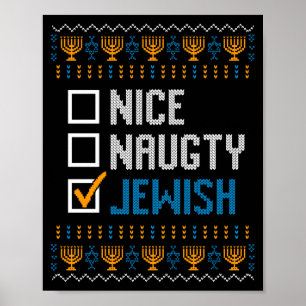 Nice Naughty Jewish Ugly Christmas Sweater Funny H Poster